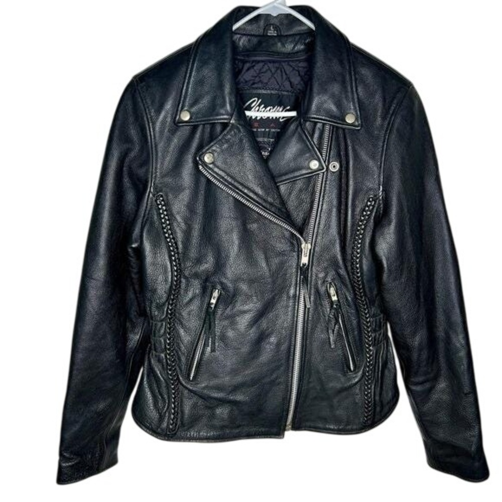 Custom Chrome Gear Motorcycle Jacket Womens L Black Leather Thinsulate Biker‎